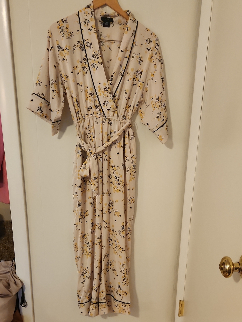 J. Crew Cream Maxi Jumpsuit with Yellow and Black Floral Print